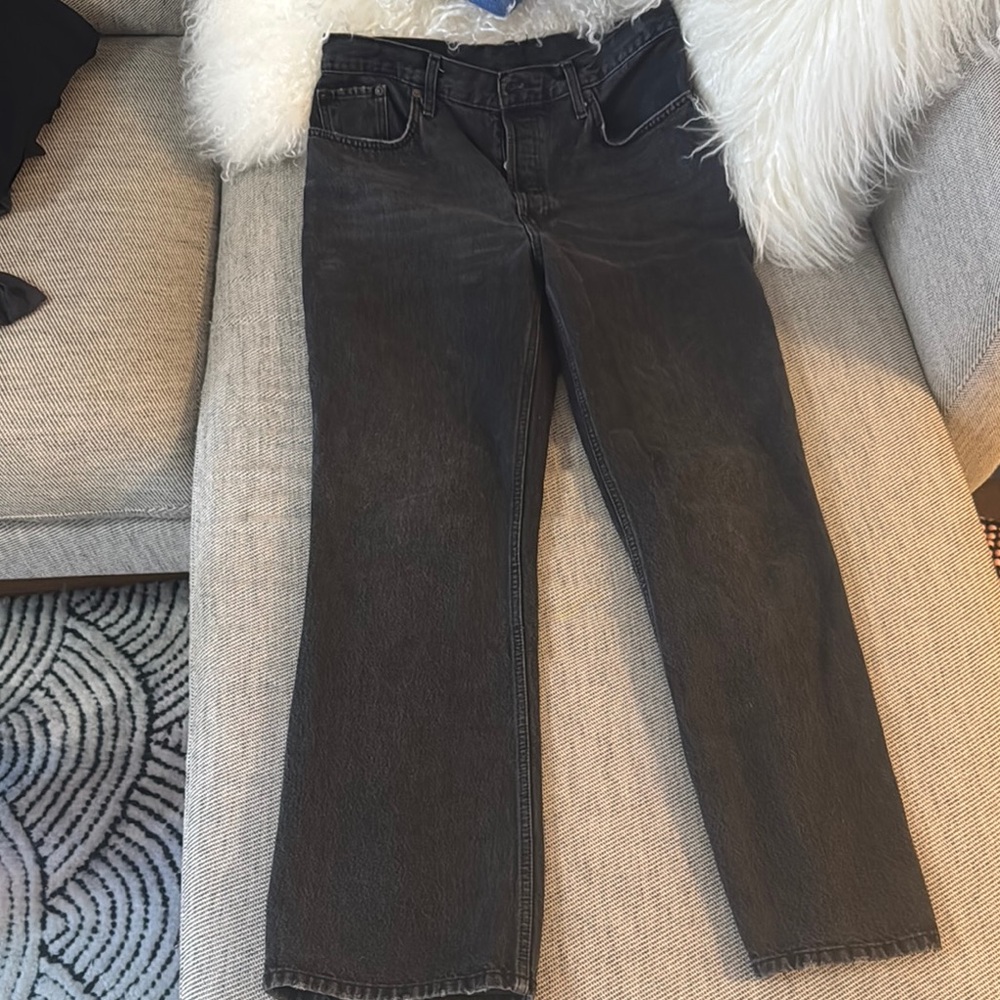Re/Done Washed Black High-Rise Button Fly Straight Leg Jeans 31 |